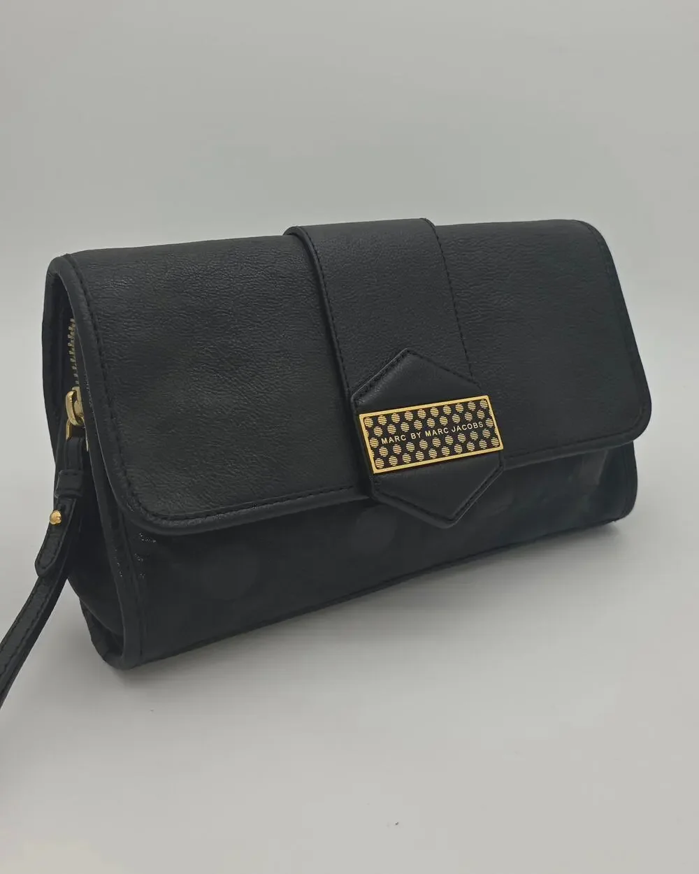 Marc by Marc Jacobs Black Polka Dot Embossed Leather Wristlet Clutch